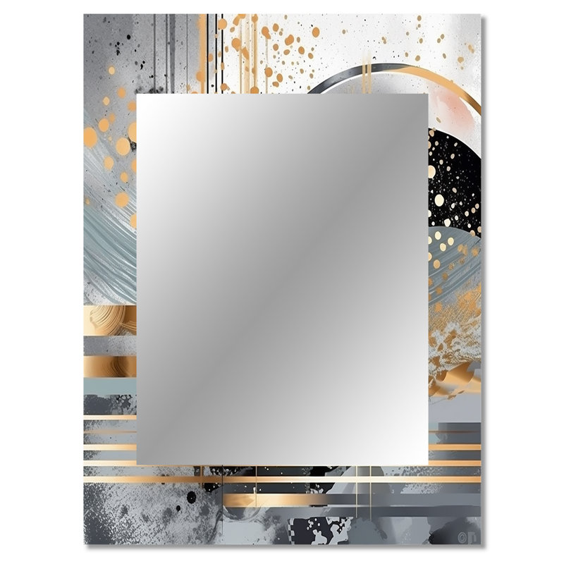Gris et or pastel à rayures Melody II - formes, miroir mural décoratif grand, gris, impression sur métal, 40 po x 30 po