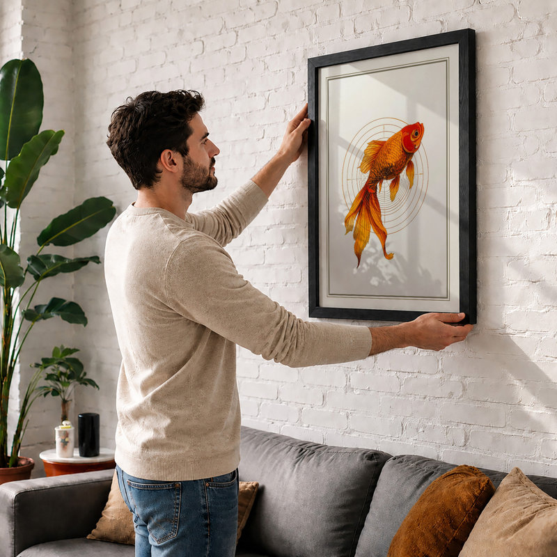 Goldfish in Ripples Japandi - Framed Print, Unframed, A1 - 84.1 x 59.4 cm