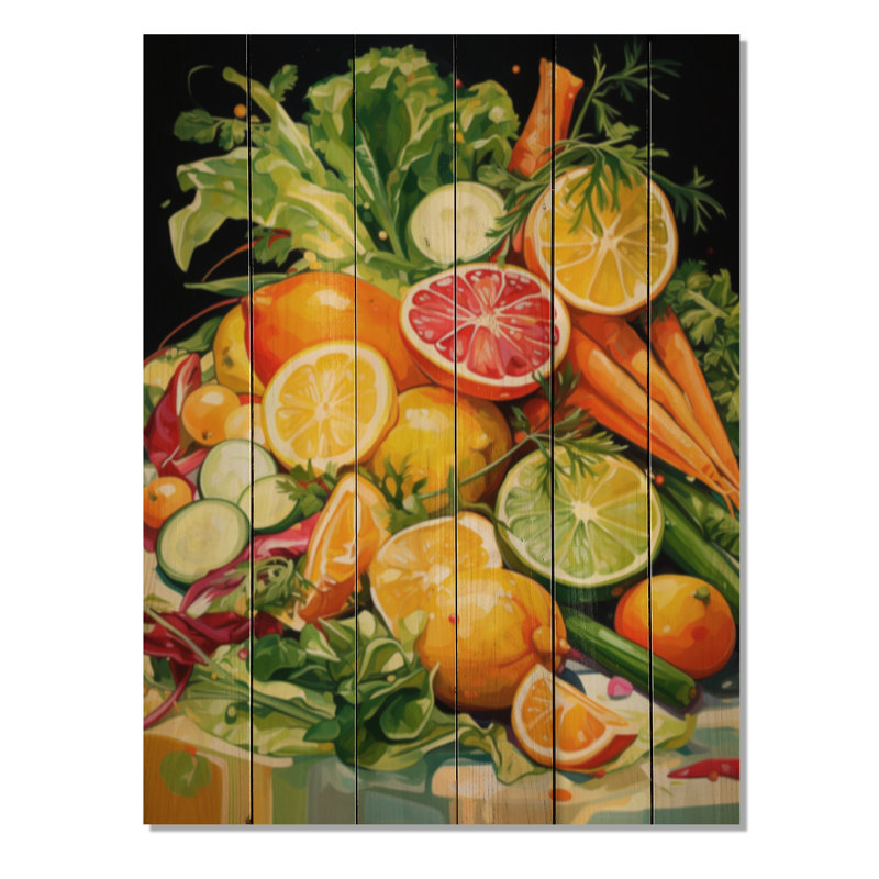 Végétarien, cuisine II sur impression sur bois, H 32 po x l 24 po x P 0,78 po