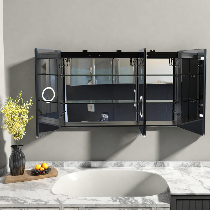 Armoires à pharmacie à DEL, rangement moderne en miroir en alliage d'aluminium pour la maison