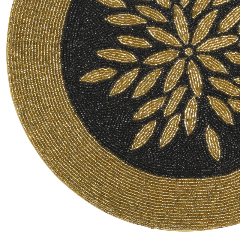Israar Handcrafted Beaded Placemat, Black/Gold