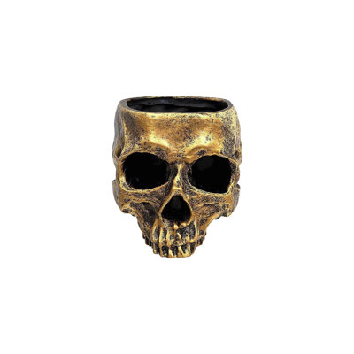 Halloween Decorations Halloween Resin Skull Flower Pot Spooky Skeleton Head Planter Candy Bowl Snack Container Cactus Home Office Desk Decoration Gold