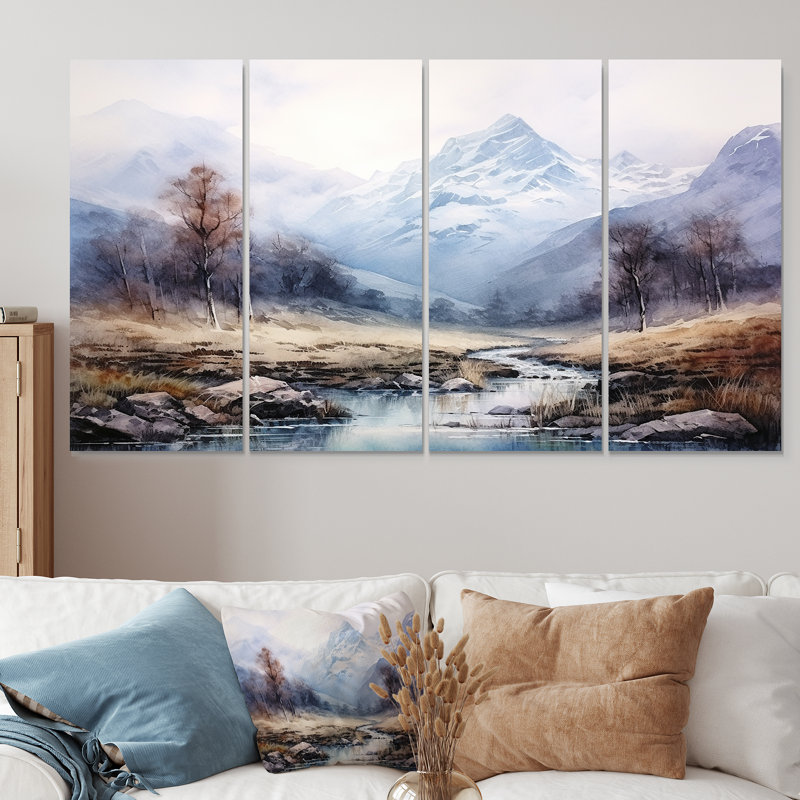 «European Fog Mountain Dream II - Winter Landscape», ensemble de 4 décorations murales, H 28 po x l 48 po