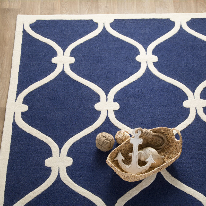 Tapis bleu marine / ivoire en laine touffeté à la main Erol, Rectangle 9 pi x 12 pi