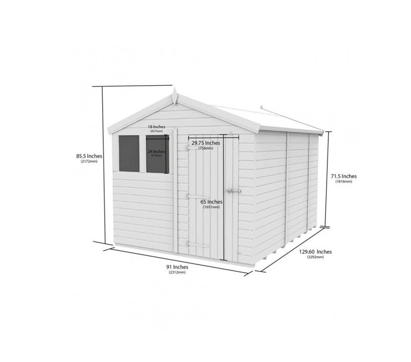 Total Sheds 8ft x 11ft Apex Garden Shed - Double Door - With Windows - Pressure Treated Timber - UK Manufactured