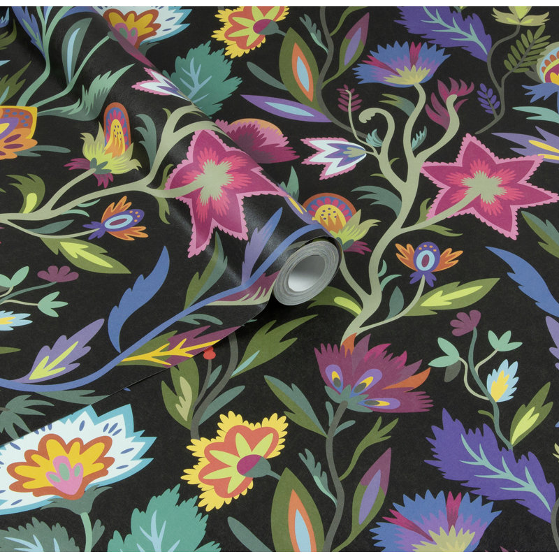 Papier peint floral Mallory, Noir