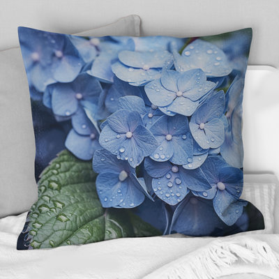Blue Green Hydrangea Blooms Heaven - Floral Printed Throw Pillow