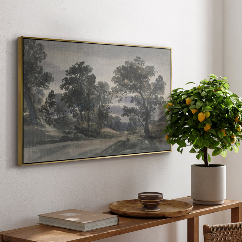 Paysage rétro - CD XXVII, H 25 po x l 37 po x P 1,5 po, Toile avec cadre flottant or