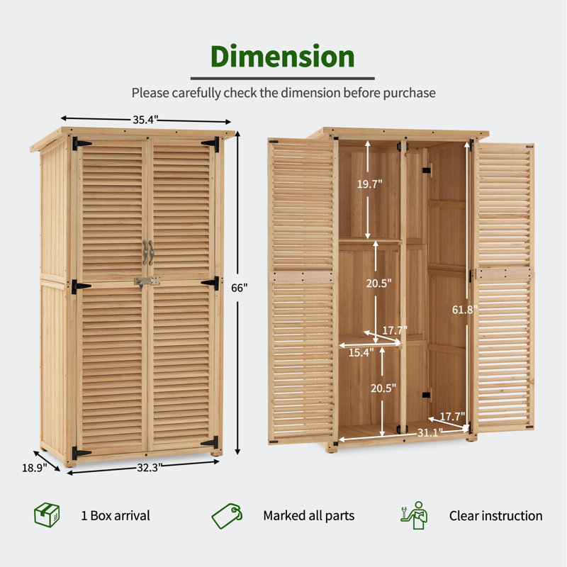 Remise extérieure pour outils avec 2 portes, Naturel