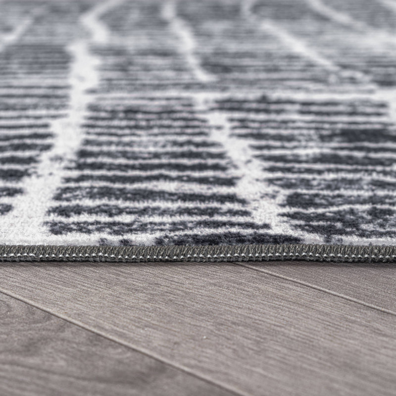 Tapis d'intérieur antidérapant à rayures anthracite, lavable à la machine, 7 pi 10 po x 10 pi