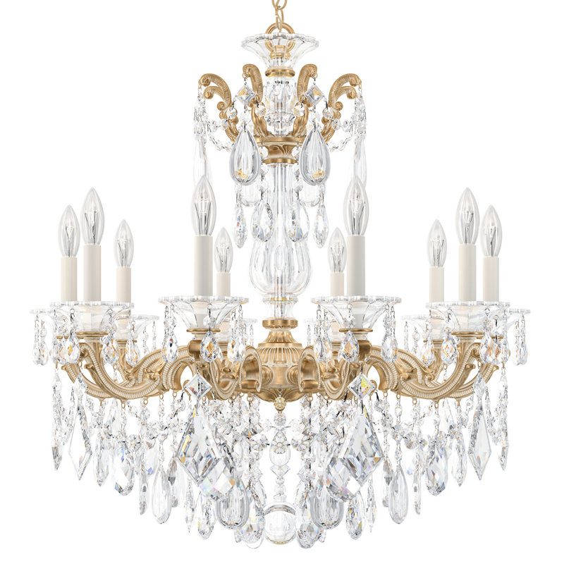 La Scala 10 Light 28in x 29.5in Chandelier in Etruscan Gold with Clear Radiance Crystals, Czech, Parchment Gold