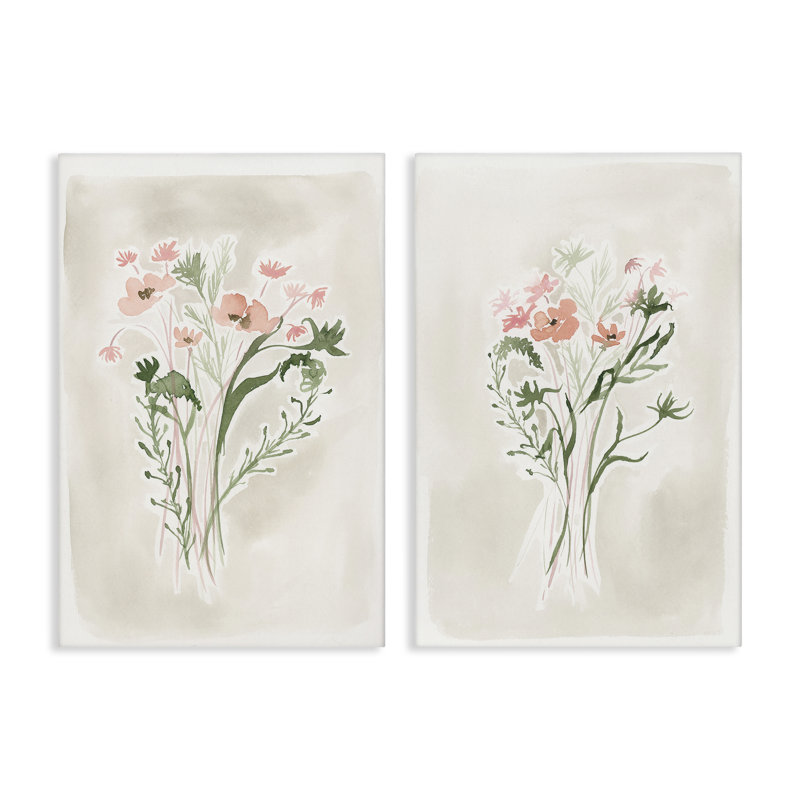 "Simple Watercolor Flowers", ensemble de 2 toiles murales par Elizabeth Medley, H 60 po x l 40 po
