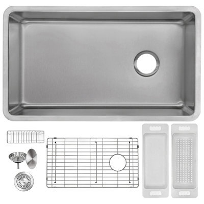 Évier de cuisine décalé en acier inoxydable avec filtre à panier encastrable L 32 po x l 22 po