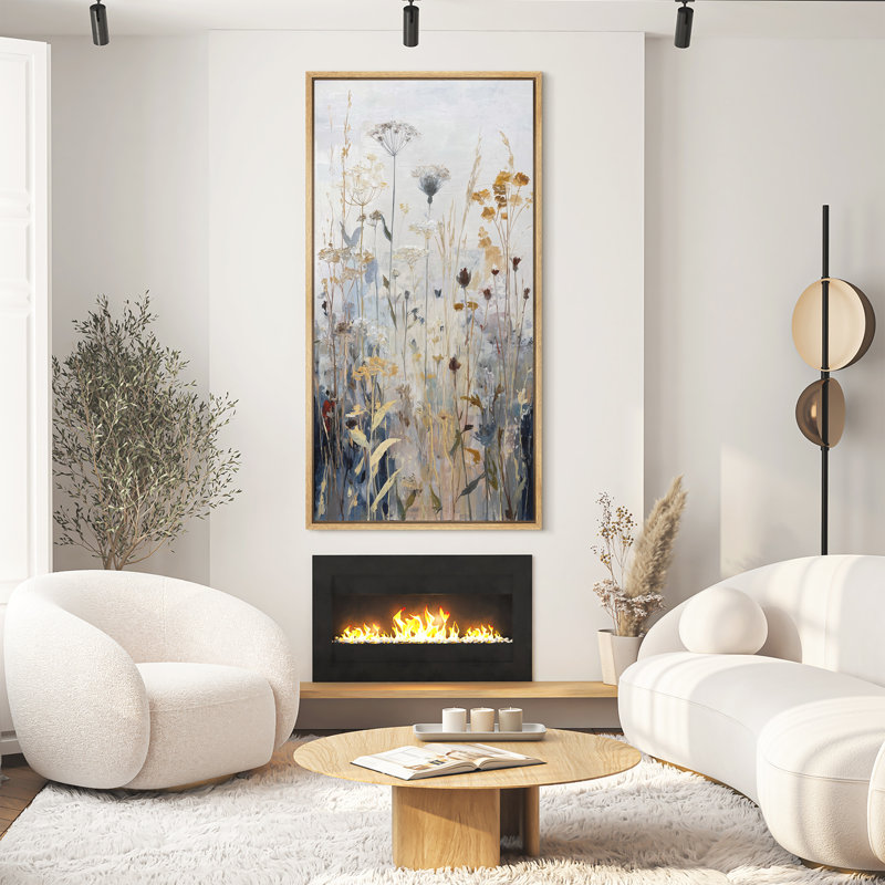 «Neutral Wildflower Meadow Botanical Art Extra Large», reproduction d'art sur toile encadrée, H 60 po x l 30 po x P 1,5 po