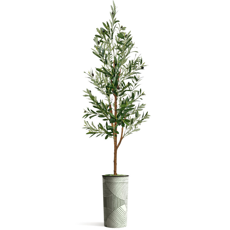 Arbre artificiel dans un pot de fleurs moderne, décoration d'arbre en soie d'olivier artificiel (pot et arbre), Bandes vertes