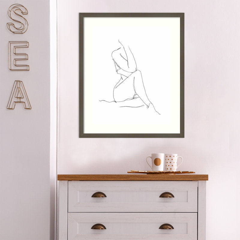 Nude Contour Sketch I by Ethan Harper, Gray Framed Paper, 25" H x 21" W
