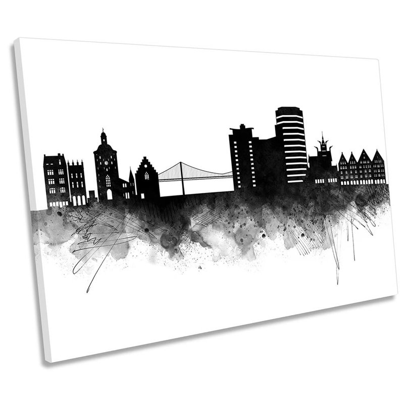 Bergen Abstract City Skyline - Wrapped Canvas Print, 91.4cm H x 137.2cm W x 4cm D