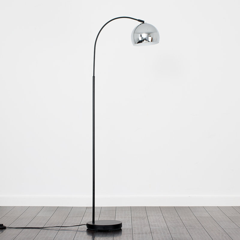 Derosier 152cm Arched Floor Lamp, Chrome, Black