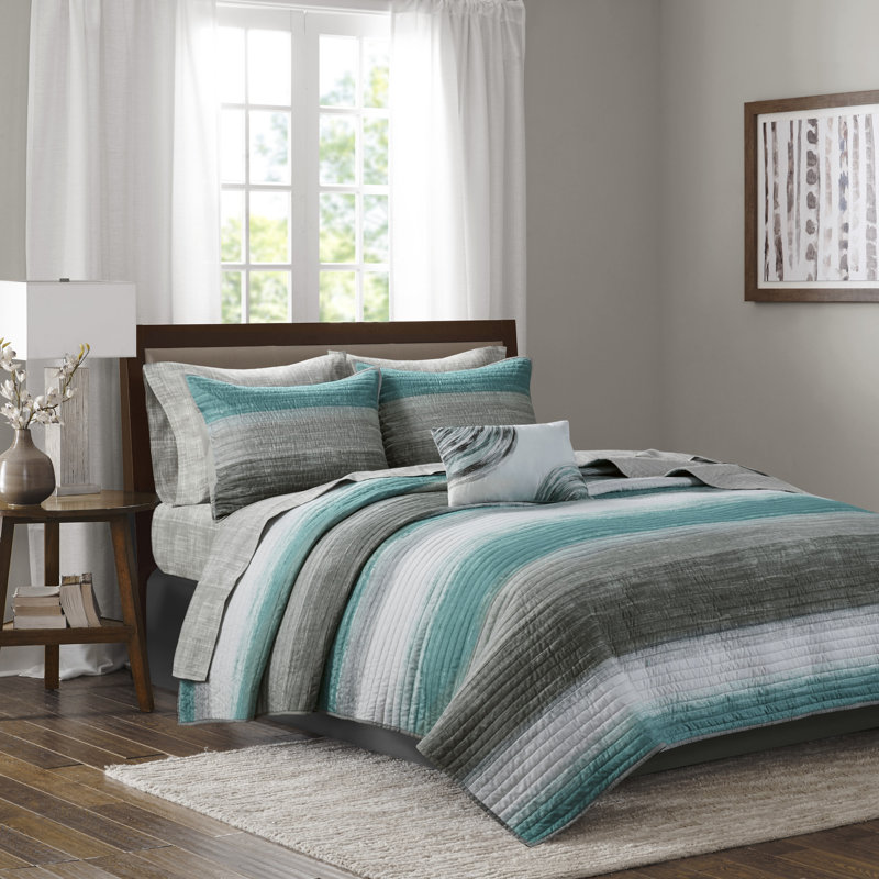 Ensemble de courtepointe en microfibre avec draps en coton Saben, Courtepointe double et 7 pièces supplémentaires, Turquoise
