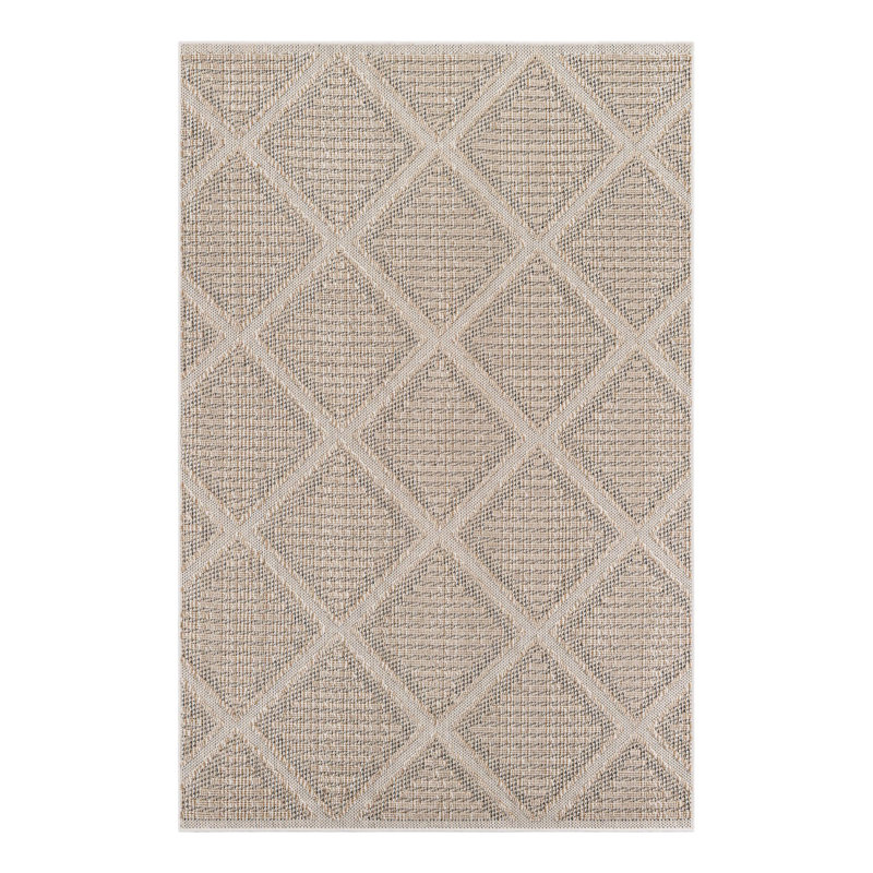 Geometric Machine Made Power Loom Polypropylene Plastic Area Rug in Khaki, Rectangle 6'1" x 9'