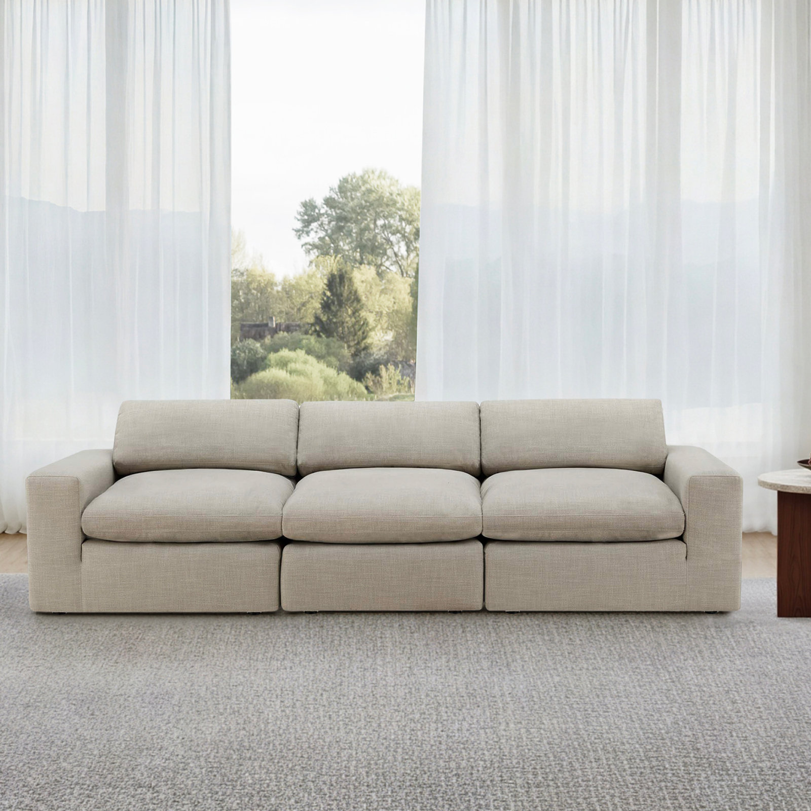 Asher Linen Modular Sectional, Beige Polyester