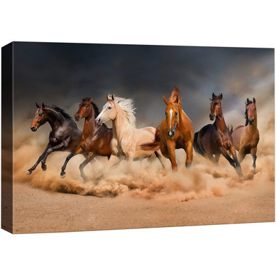 Horse " IDEA4WALL Framed Canvas Print Wall Art Gallopin Brown Horses In Desert Animals Wildlife Photography Modern Art Southwest Scenic Relax/Calm Warm For Living Room, Bedroom, Office "