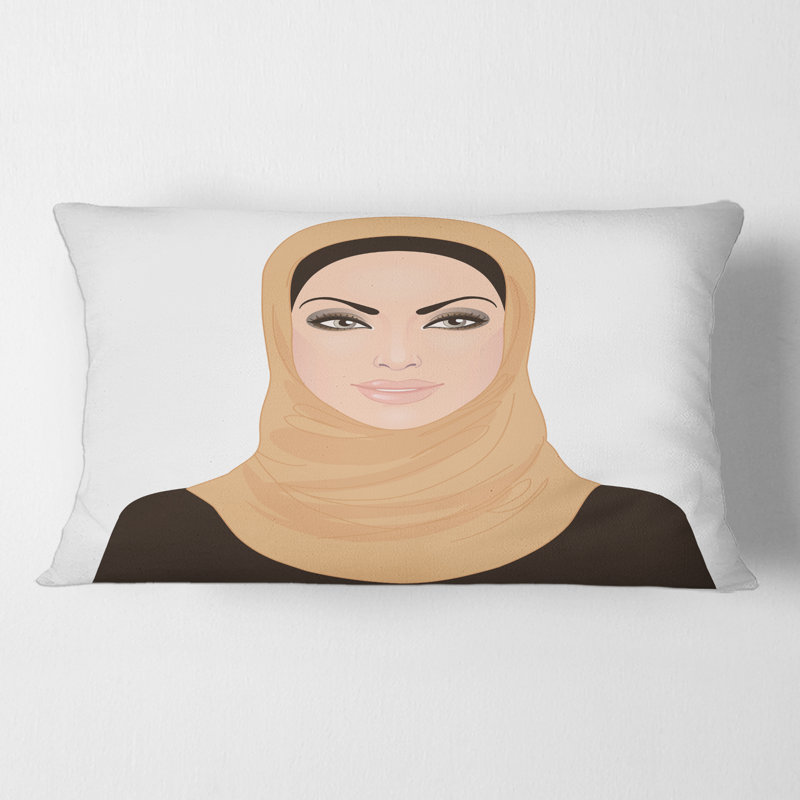 Rectangle, Portrait d'une femme Musulmane en hijab traditionnel - Coussin décoratif imprimé moderne