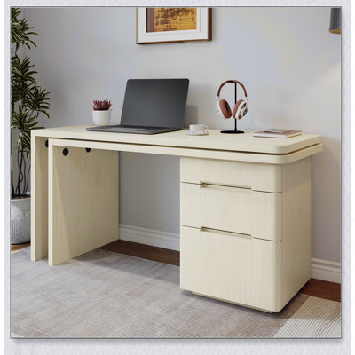 Bureau rotatif en L de 90 pouces avec 3 tiroirs, finition en bois naturel, idéal pour la maison et le bureau, peu encombrant et durable