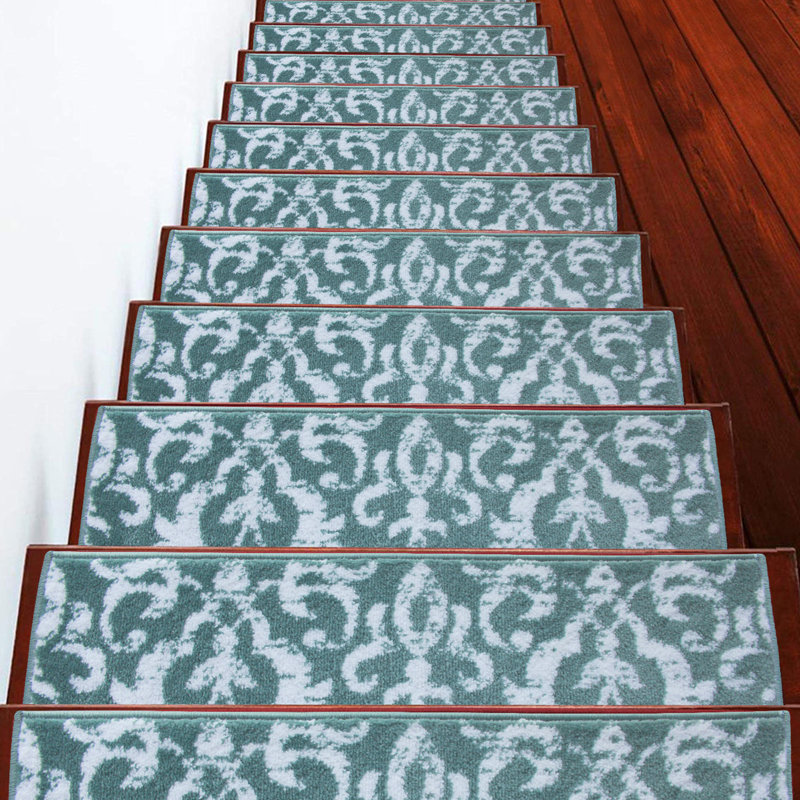 Tapis d'escalier intérieur antidérapant 9 po x 28 po Spiva, Bleu sarcelle