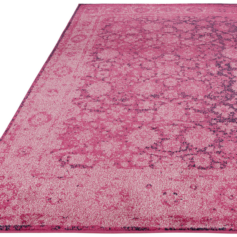 Ralph Vintage Bordered Pink Area Rug, Rectangle 200 x 290 cm