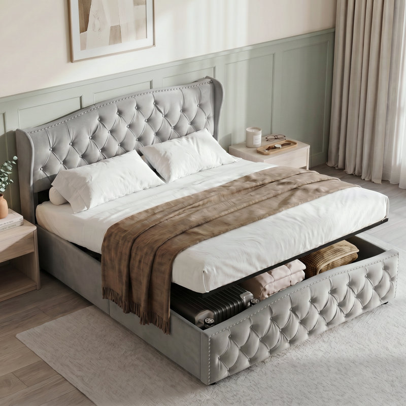 Lift Up Storage Bed, Kingsize (5'), Grey