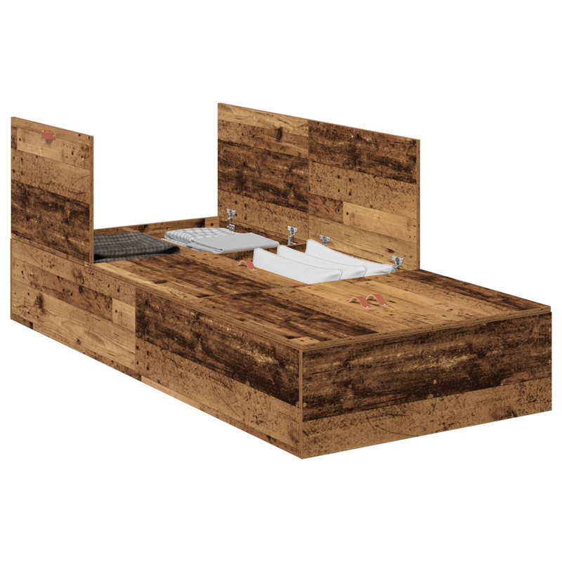 Storage Bed Frame, 80 x 200 cm, Old Wood