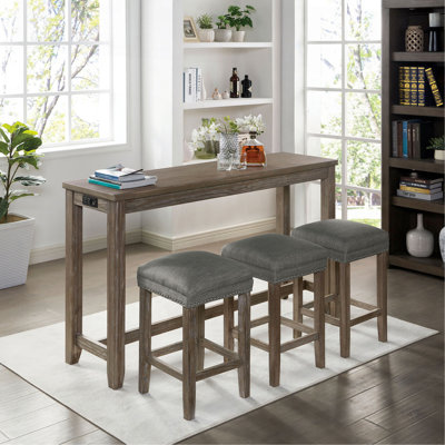 Ensemble de table de salle à manger de style transitionnel Siège rembourré avec garniture cloutée et port USB brossé