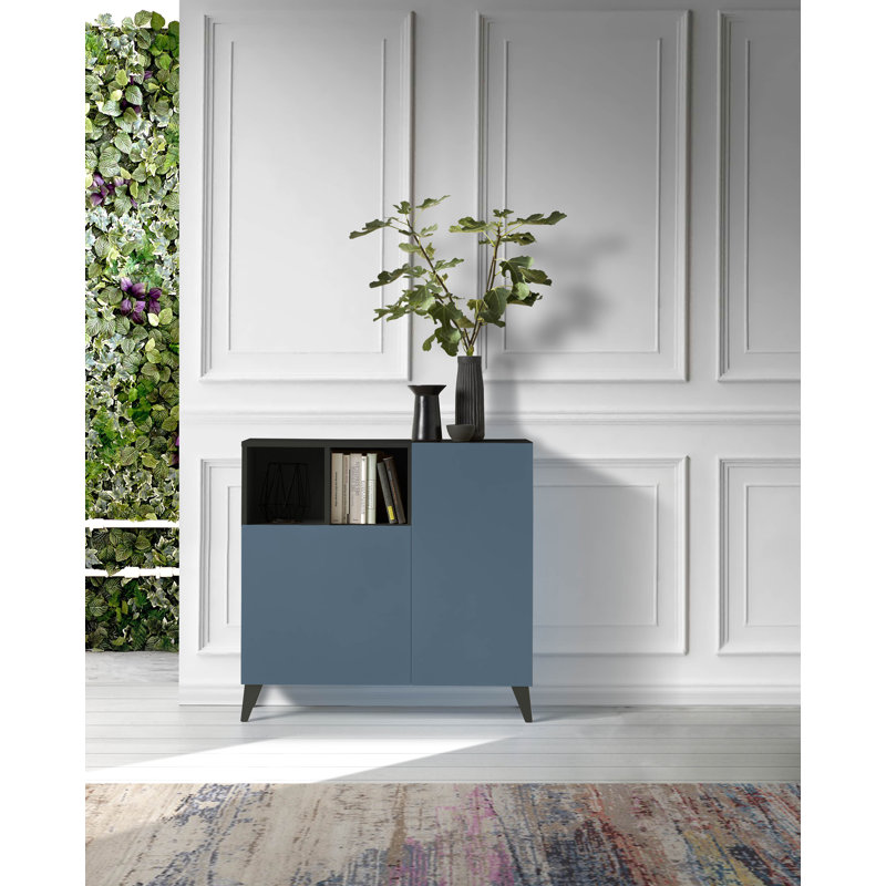 12 Pair Shoe Storage Cabinet, Jet Black/Blue
