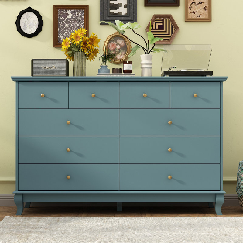 55.1'' W 10 - Drawer Dresser, Blue/Gold