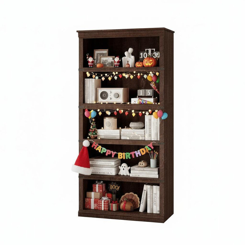 5 Tier Bookcase, Farmhouse Book Shelf with Storage Open Display Bookshelves, 67.4" Tall Book Case Wooden 5 Shelf Bookcase Home Decor Furniture for Home Office, Living Room, Bed Room,67.4" H x 31.4" W x 12.7" D