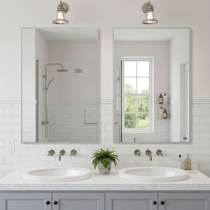 Miroir mural en métal incassable H 36 po x l 24 po Eppinger, Argent