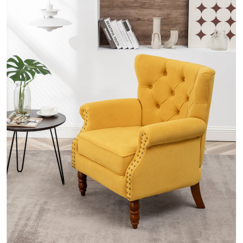 Durgan 29" Wide Velvet Tufted Wingback Chair, Yellow