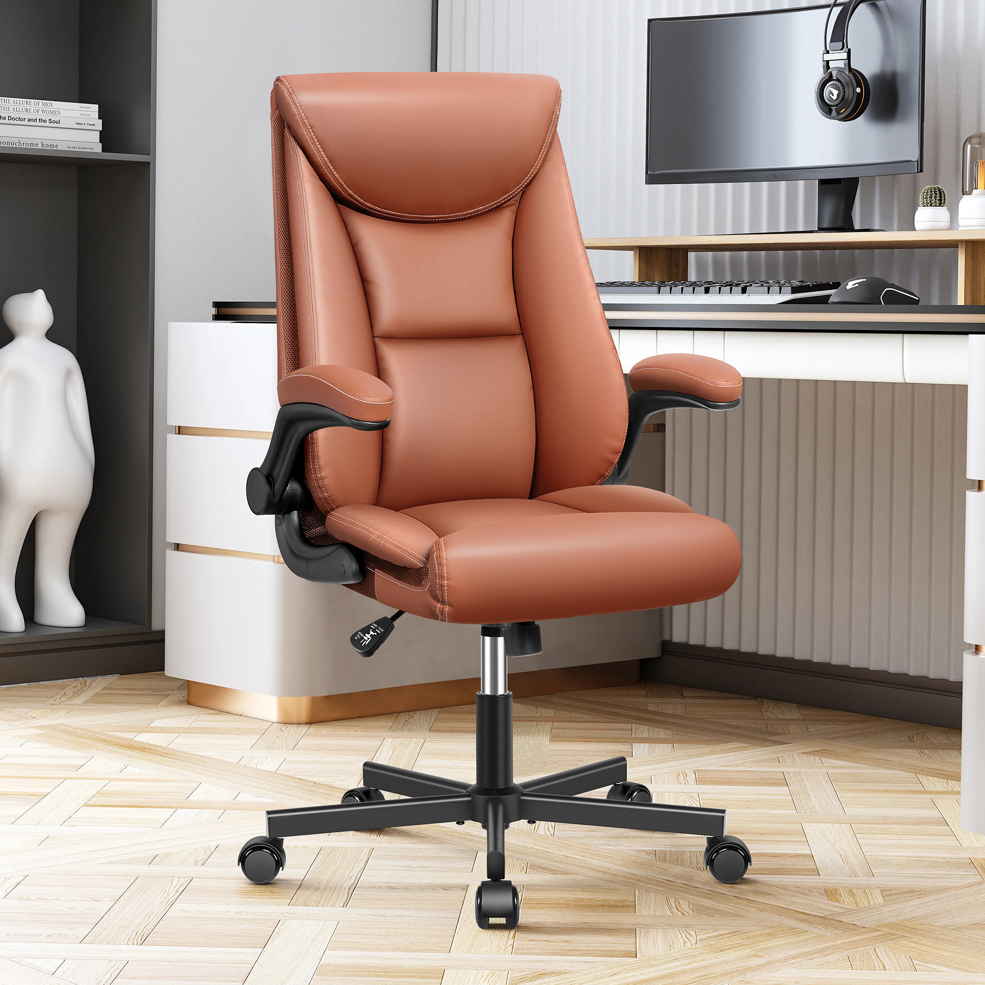 Latitude Run® Efrawin PU Leather Executive Chair with Flip-Up Armrests ...