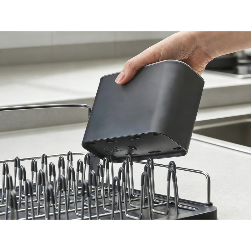 Égouttoir à vaisselle extensible en acier inoxydable avec pièces amovibles, égouttoir à ustensiles amovible et bec de drainage - Revêtement de protection anti-rayures