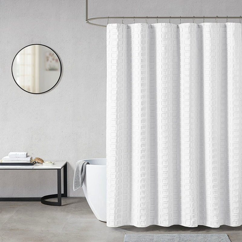 Woven Clipped Solid Shower Curtain, White