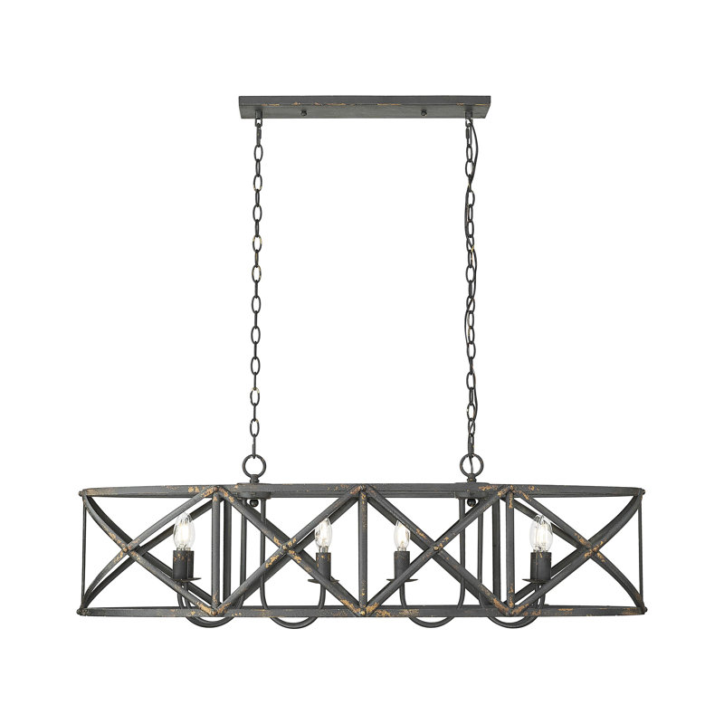 Luminaire suspendu linéaire sans abat-jour Bova, Fer noir antique