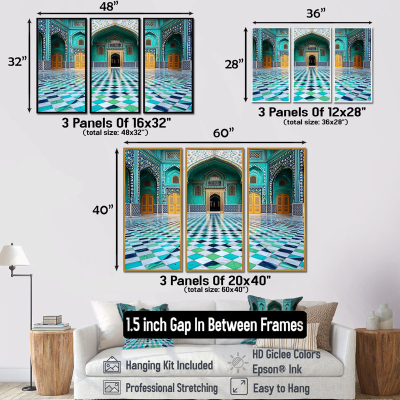 Ensemble de reproduction d'art mural paysage mosquée I, «Soufi Shrine Lahore Pakistan Mosque», H 32 po x l 48 po, Blanc