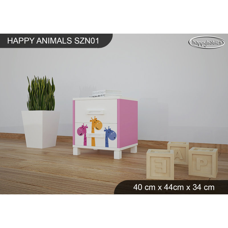 2 Drawer Nightstand, White/Pink
