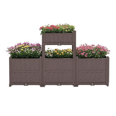 Rectangular Raised Garden Bed Kit - Coffee. Polypropylene Planter For Indoor & Outdoor. Space Saving, Assembly. Nurture Fresh Veggies, Herbs, Flowers, Succulents. And Maintained. Suitable Balcony,