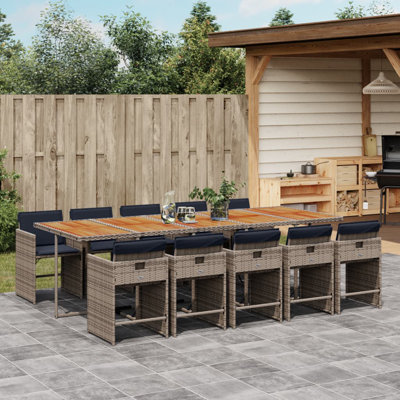  Ensemble de salle à manger de patio pour 10 pièces en rotin PE gris 11 pièces pliable