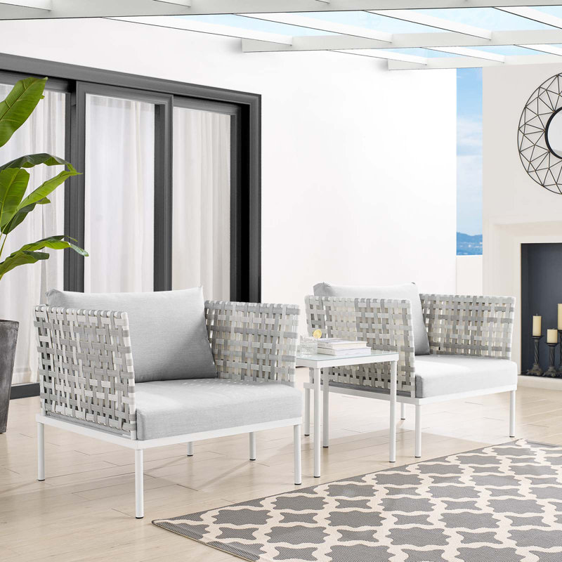 Ensemble de sièges de patio en aluminium 3 pièces Harmony, Gris Sunbrella, Taupe