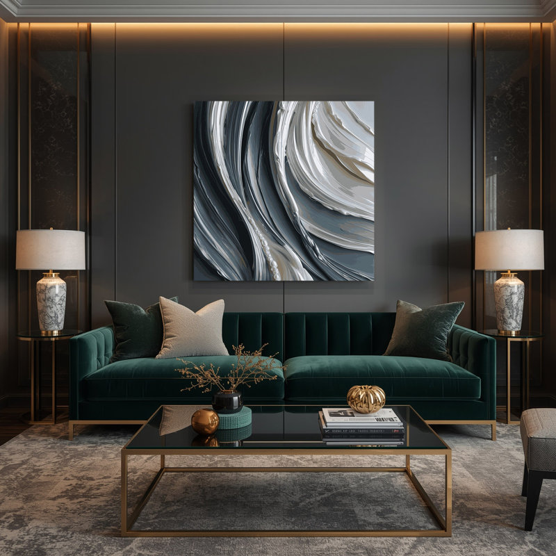 Art mural sur toile diagonale à rayures noires ardoise, H 12 po x l 12 po