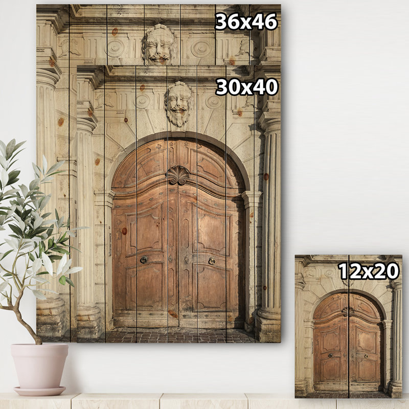 Porte du palais médiéval arqué - Impression sur bois, H 40 po x l 30 po x P 1,5 po