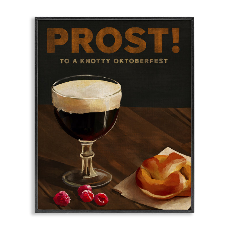 Prost bière et bretzel, estampe numérique encadrée par The Whiskey Ginger bk-078, Giclée encadrée noir minuit